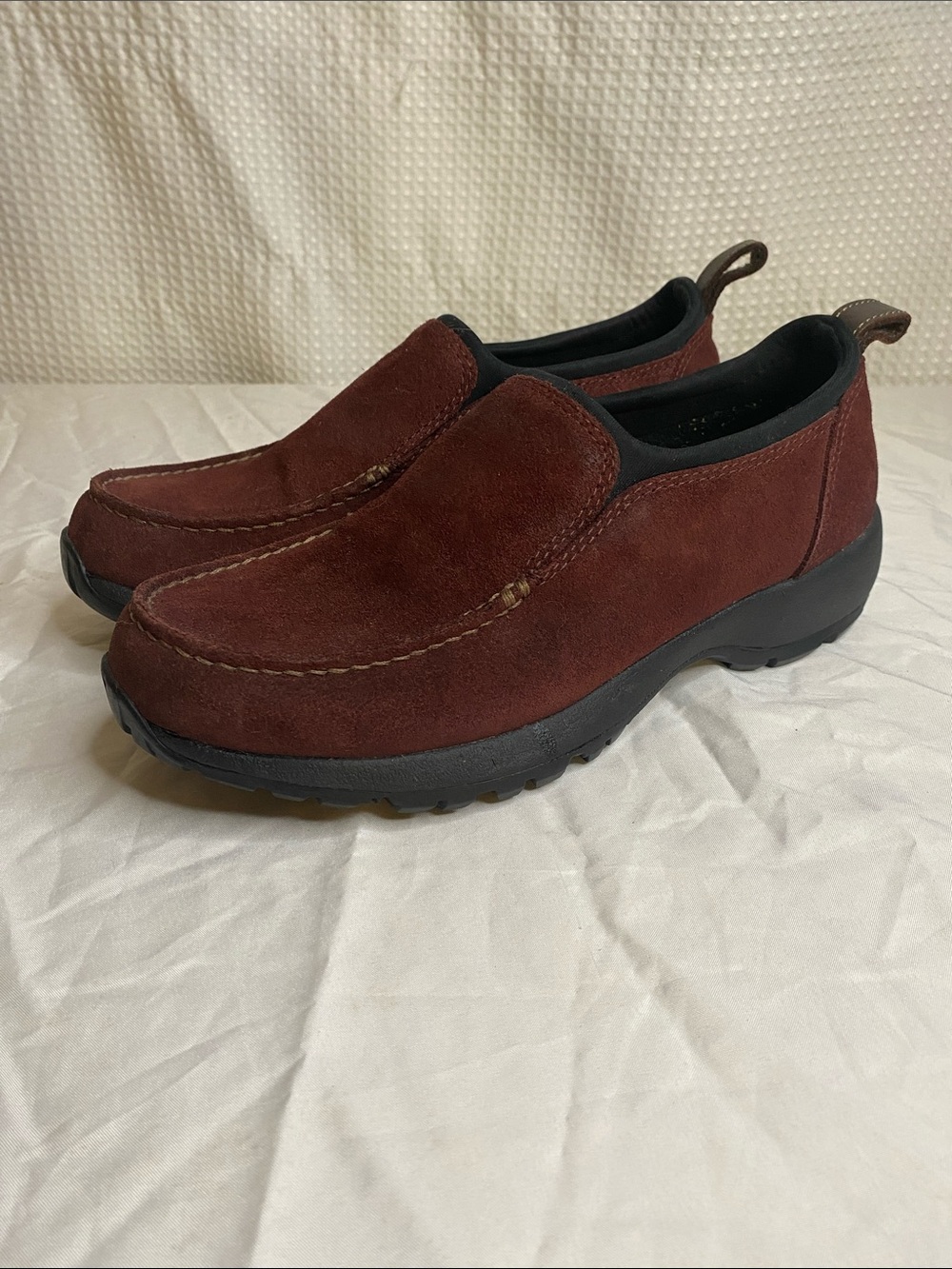 Lands End Burgundy Suede Moc Slip On Loafers Casual Comfort Shoes - Womens 10 B